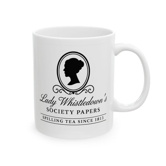 Bridgerton Lady Whistledown's Society Papers Spilling the Tea Ceramic Mug, (11oz, 15oz)