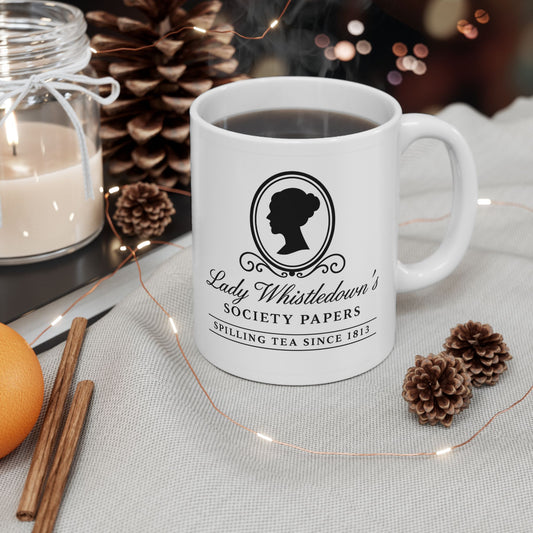 Bridgerton Lady Whistledown's Society Papers Spilling the Tea Ceramic Mug, (11oz, 15oz)